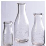 3 East View Farm Dairy Embossed Round Milk Bottles