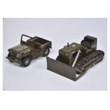 Tonka Pressed Steel Military Jeep & Bulldozer