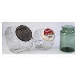 2 Slant Top Candy/Cracker Jars and Green Jar