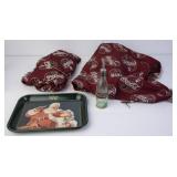 Lot with Coca-Cola Fabric, Santa Tray & Bottle