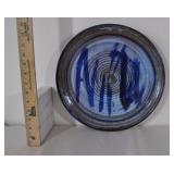 Stoneware Plate, Blue Glaze, Signed By Hui Artist