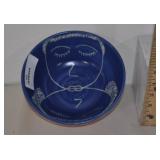 Lovers Bowl, Kissing Faces, Blue Glaze, Pink And