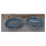 2 Stoneware Plates, Blue Glaze, Signed