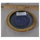 Stoneware Plate, Blue Glaze, Swirls.