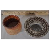 2 Stoneware Vessels, Embossed.