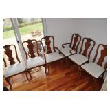 6 Queen Anne Dining Chairs, Carved Top Rail,