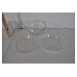 3 Piece, Glass Bowl And 2 Glass Pie Pans.