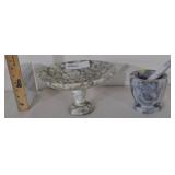 2 Piece, Veined Alabaster Marble Footed Bowl, Mort