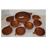 Salad Service Set, 9 Piece, Monkey Pod Wood.