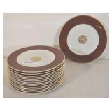 16 Mayer China Plates, Wine Color, Gold Leaf