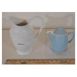 Water Pitcher And Blue Creamer.