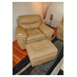 Tan Leather Chair 50x37 With Ottoman, Marks Front