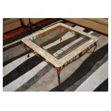 Coffee Table, Marble, Steel, Beveled Glass, 37x37x