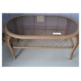 Wicker And Glass Coffee Table, 39x23x19h