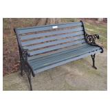 Park Bench, Green Slats, Cast Iron Ends.