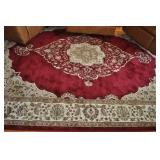 Area Rug, Cranberry Red And Cream With Tan Florals