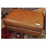 Leather Ottoman, Camel Color, Wood Feet,