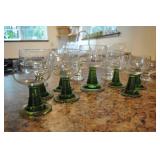 Beer Goblets, Clear Glass With Green Glass Stems