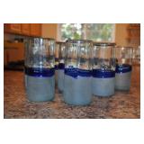 Hand Blown Water Glasses, Cobalt Blue, Frosted And
