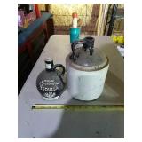 Stonewear Jug And Tequila Bottle, Jug Is Chipped