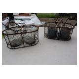 2 Baskets With Glass Candle Holders.