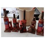 5 Hydraulic Jacks, 2 4-ton, 3 2-ton, + Bucket