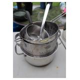 Assorted Pots, Pans, Strainer