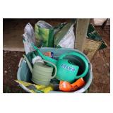 Large Tub, Fertilizers And Water Cans.