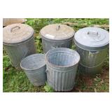 5 Galavanized Trash Cans.