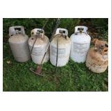 5 Propane Tanks, 20# & 33#, With Burner Attachment