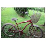 Vintage Simple Beach Cruiser Bicycle With Basket