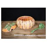 Pumpkin Tureen, Chipped Lid, Crack In Base.