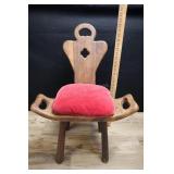 Solid Wood Birthing Chair, Red Velvet Cushion