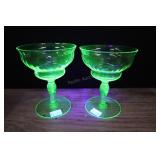 2 Uranium Glass Champagne Glasses, 1