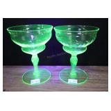 2 Uranium Glass Champagne Glasses, 2