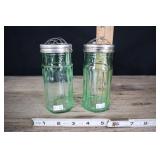 Green Glass Vases With Flower Frog Tops