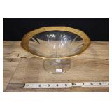 Depression Glass Fluted Compote, Gold Floral Rim,