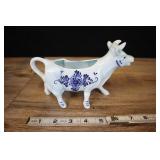 Vintage Ceramic Dbl Delft Porcelain Glazed Cow Cre