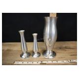 Set Of 3 Fluted Pewter Bud Vases, International Pe