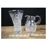 Cut Crystal Fluted Vase And Pitcher