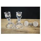 Tulip Candlesticks And Cut Glass Knife Rest