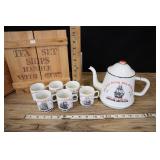 Tea Set In Wooden Crate, Ships Handle, The Large S