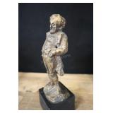 Sculpture On Base, Gentleman Figurine, Metal On Wo
