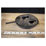 Antique Cast Iron Dish, With Gourds On Fan Shaped