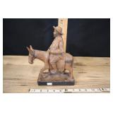 Wood Carving Man On Horse, Made In Spain 9.5"h