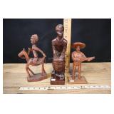 Three Carved Wood Figures, Man On Horse, Man With