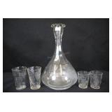 Etched Grapes Wine Decanter And 4 Glasses, 2 Sherr
