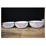 Vintage Enamelware Nesting Bowls, Purple And Pink