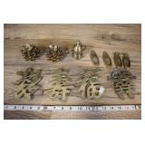 Assorted Decorative Brass Items, Pine Cones, Shoes