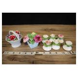 Porcelain Flowers; 3 S & P Shaker Set, Flower Bask